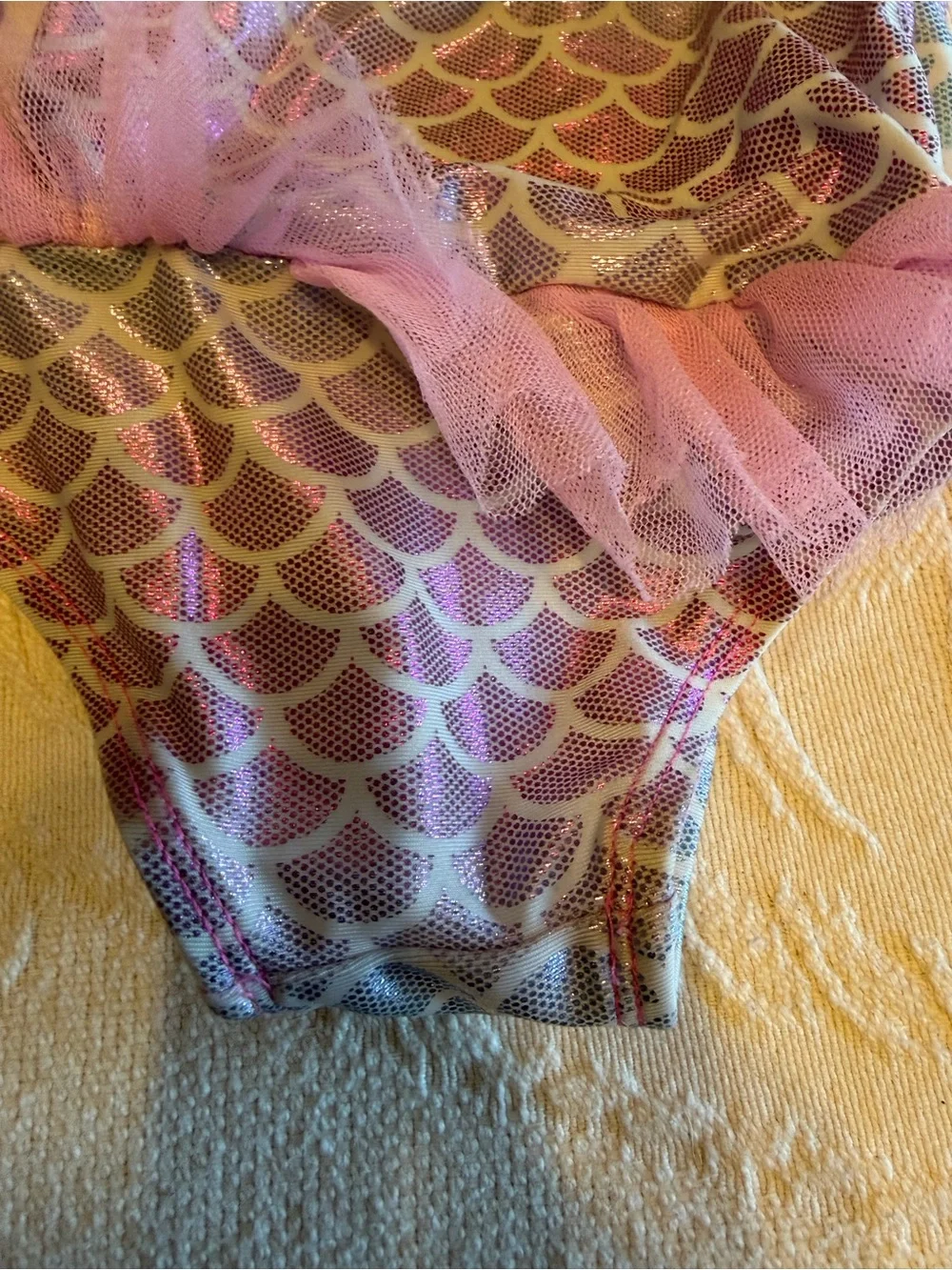 Girls' Mermaid Scale One-Piece Swimsuit with Pink Tutu and Flower Straps 18 mo